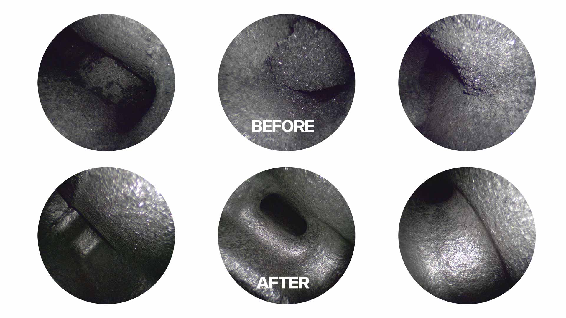 before and after cast sand removal from cylinder heads