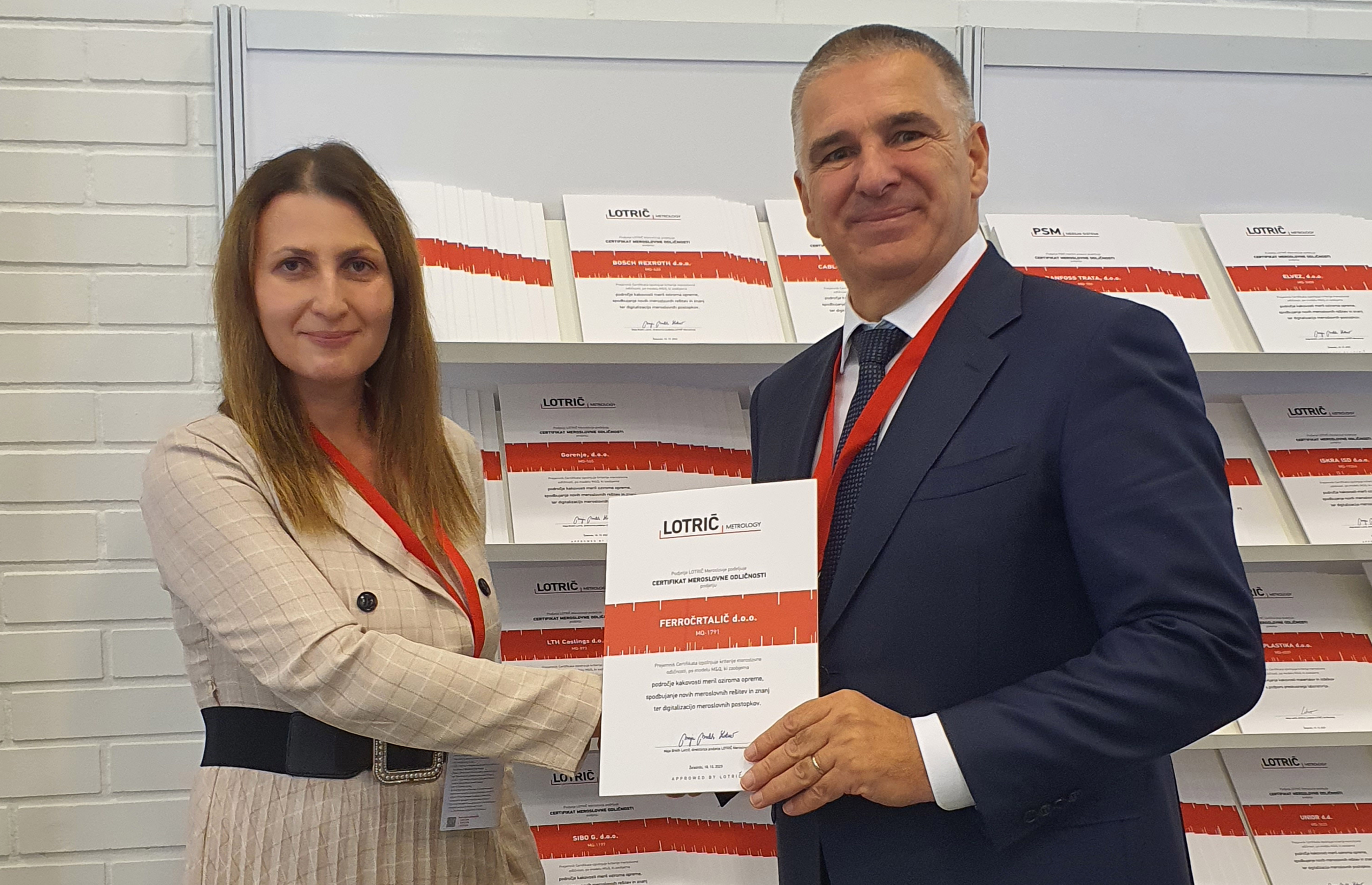 <h2>FerroČrtalič receives the certificate "meroslovne odličnosti" 2023</h2>